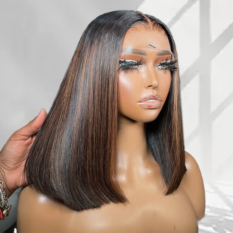 Perruque courte lisse style carré FB30, cheveux humains, balayage, Sterly Hair