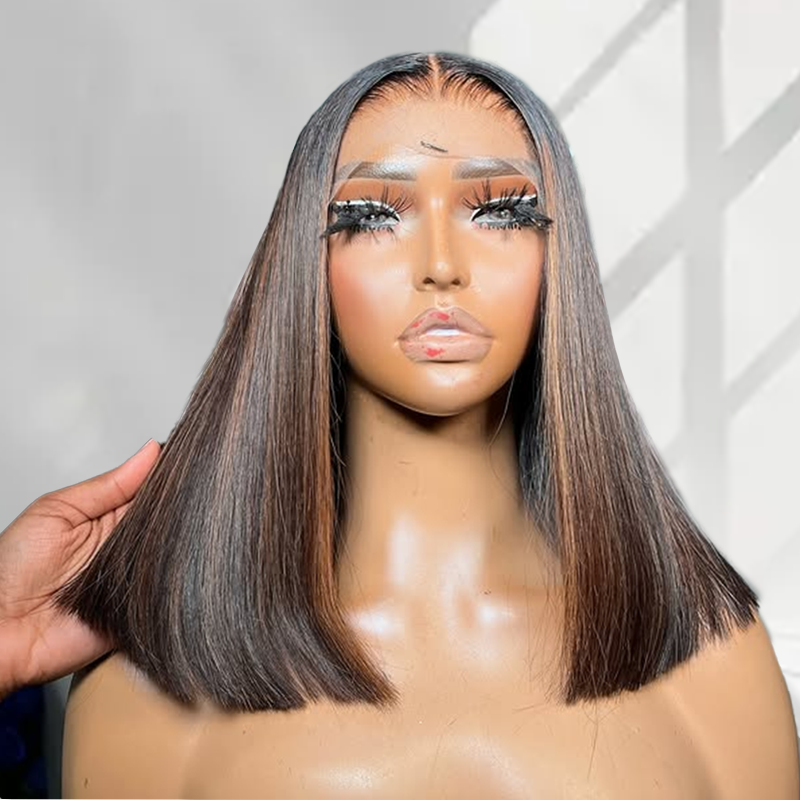 Perruque courte lisse style carré FB30, cheveux humains, balayage, Sterly Hair
