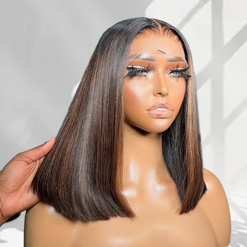 Perruque courte lisse style carré FB30, cheveux humains, balayage, Sterly Hair