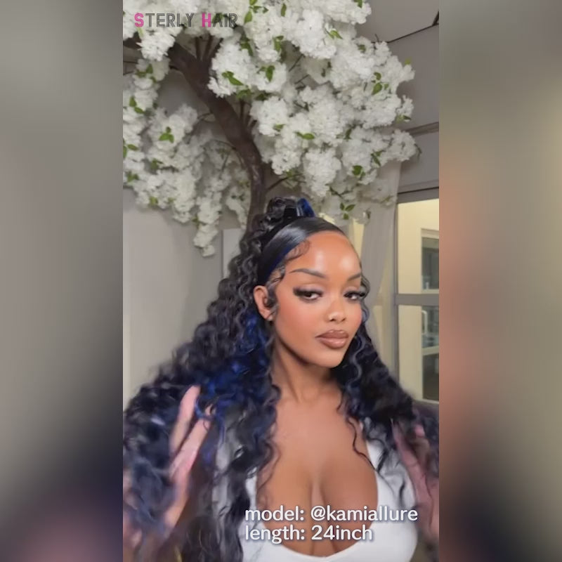 Flash Sale | Sterly Blue Highlight With Black Hair Roots 13x6 Full Lace Human Hair Wigs