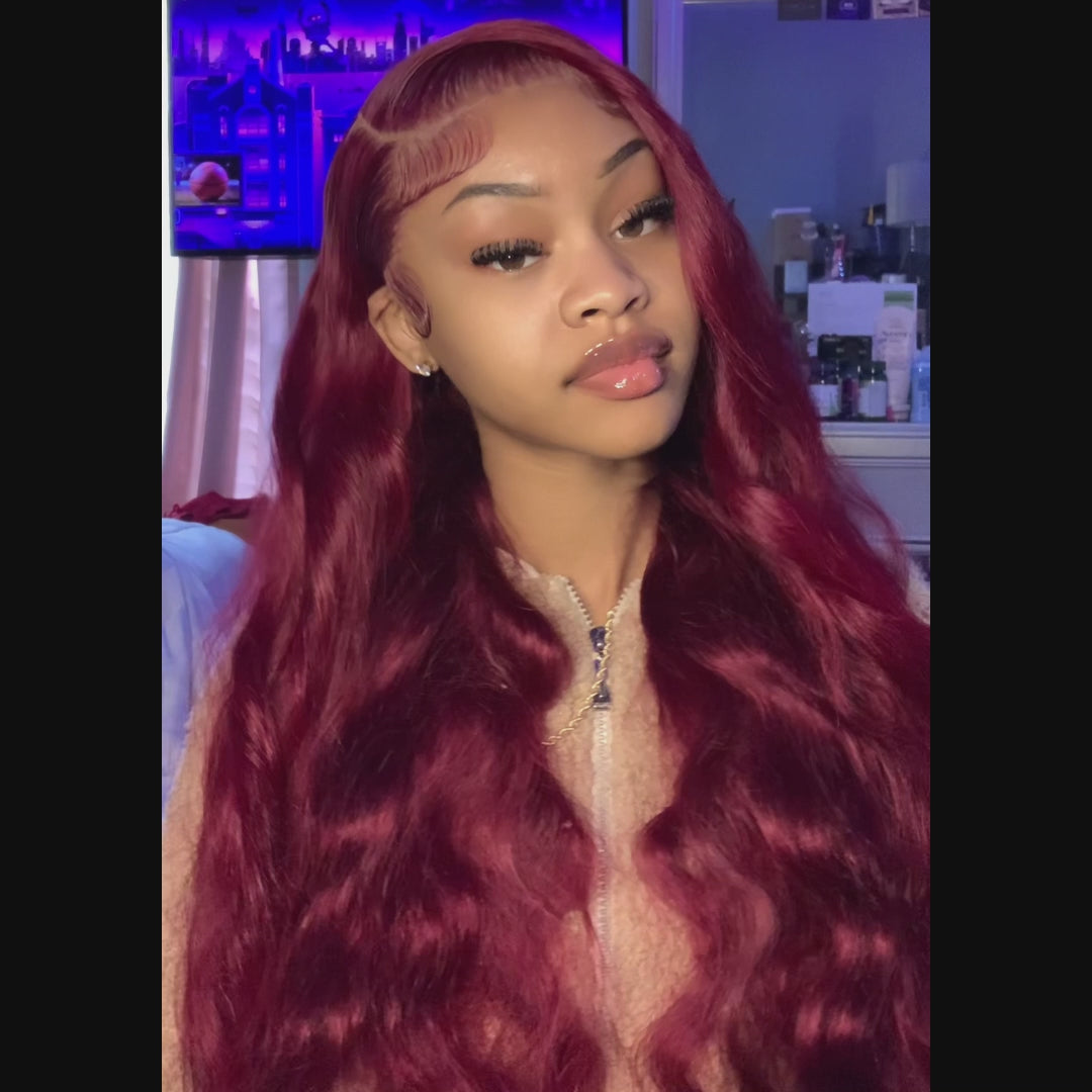 Affordable #99J Body Wave Wig Sterly Burgundy 13x6 Lace Front Human Hair Wigs
