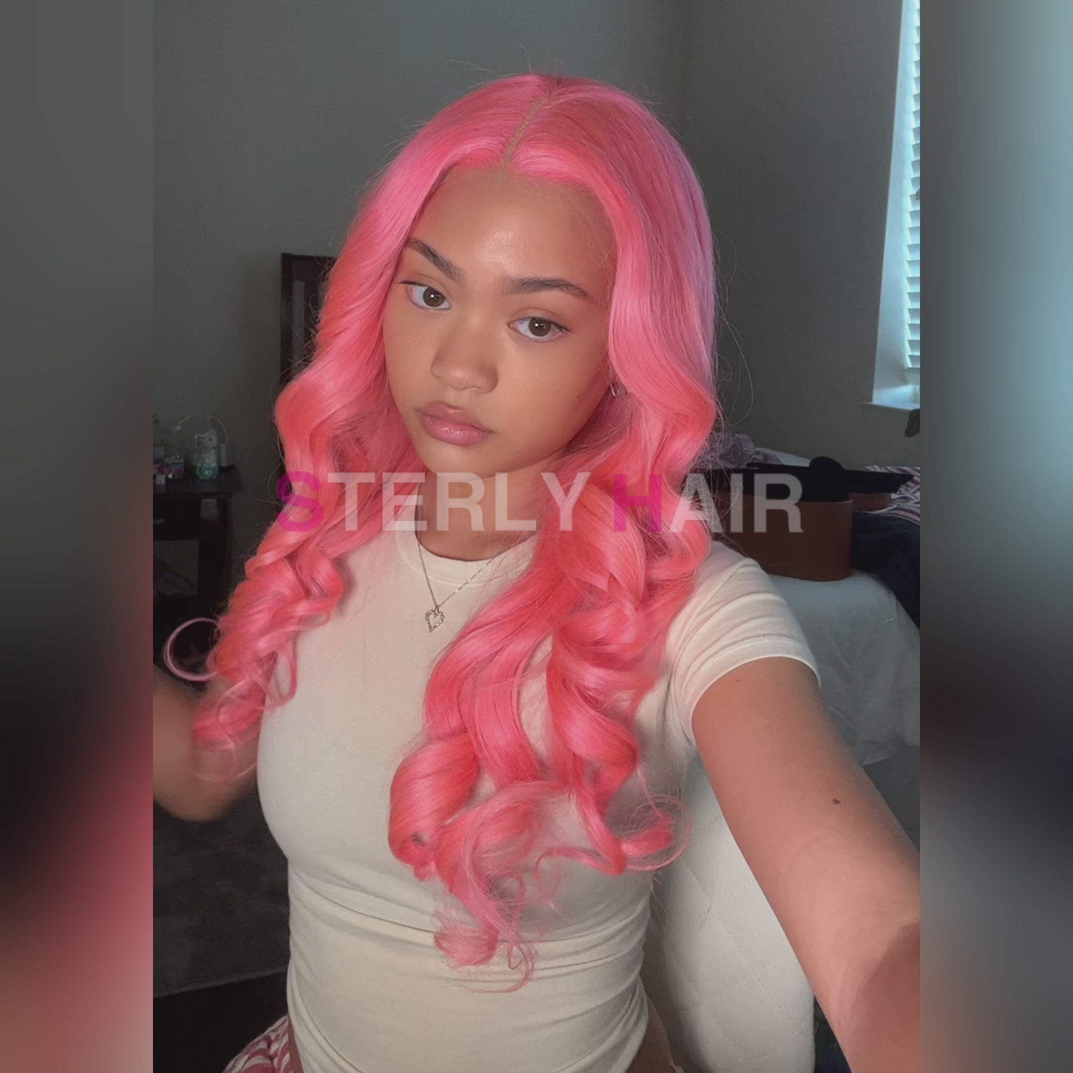 Sterly Sakura Pink Transparent Lace Front Wigs Long Straight Human Hair For Women