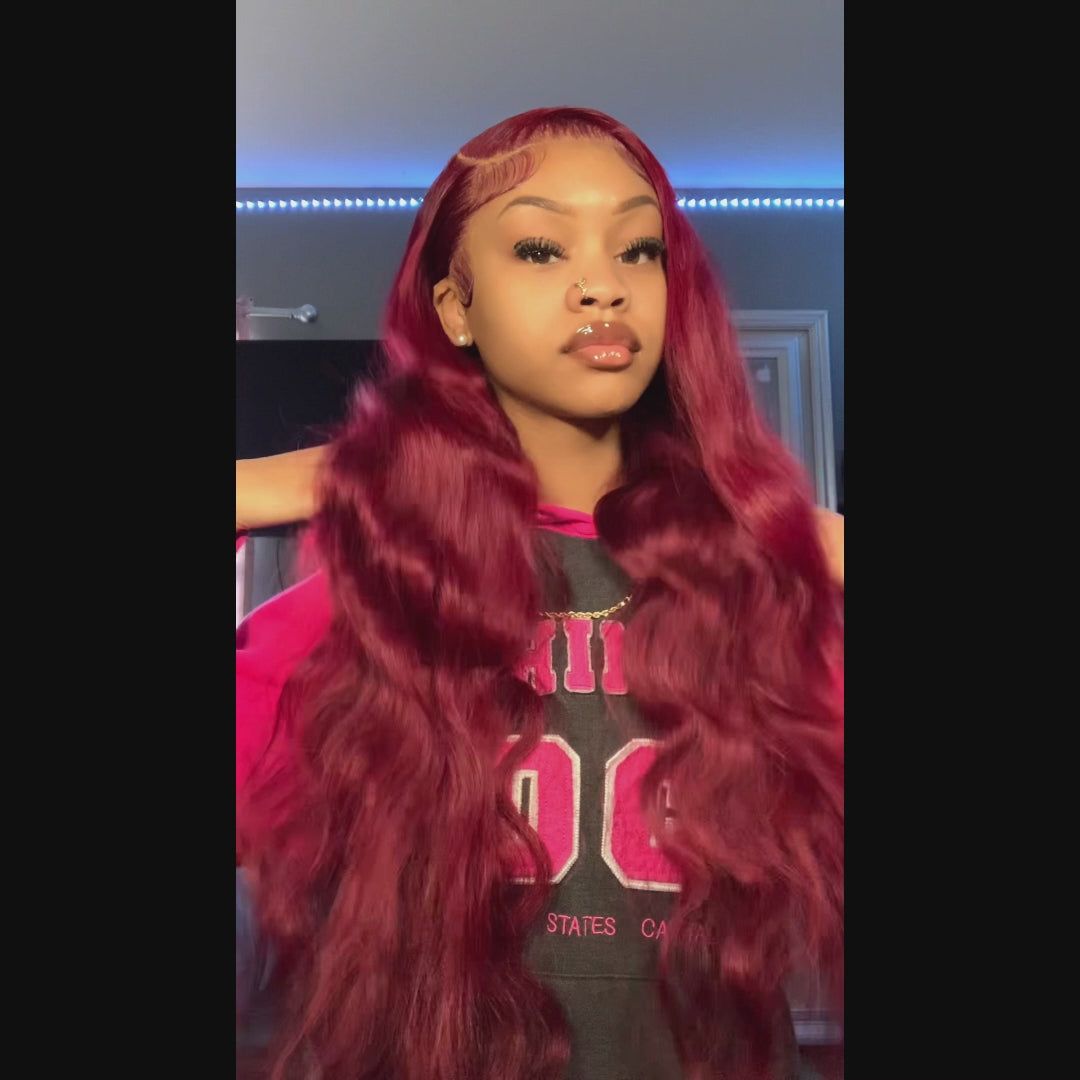 Affordable #99J Body Wave Wig Sterly Burgundy 13x6 Lace Front Human Hair Wigs