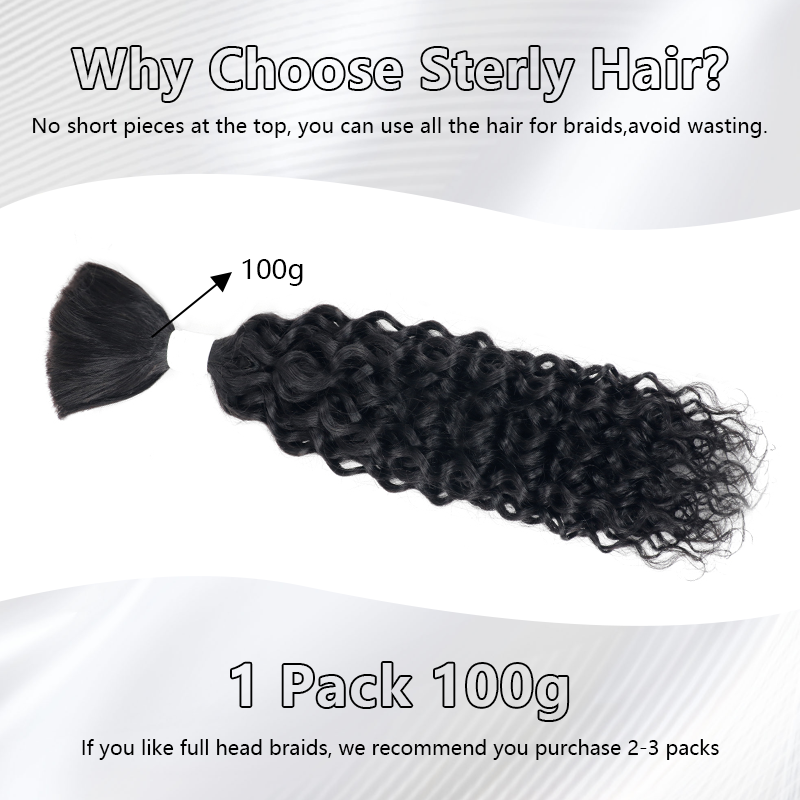 Sterly Human Braiding Hair Water Wave Bulk Human Hair for Braiding No Weft Hair Extensions for Boho Braids 100g/Bundle