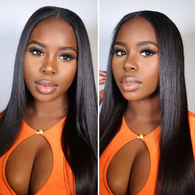 New Drawstring Straight V Part Wig No Leave Out And No Sew In Human Hair Wigs