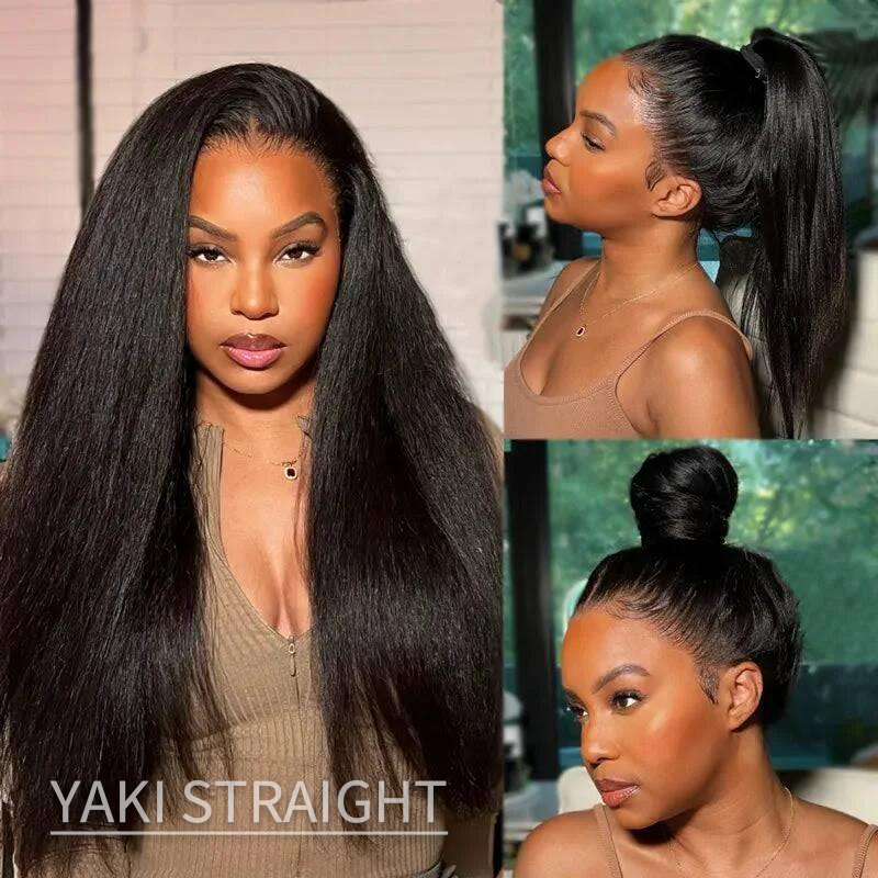 Type 4C Edges Wig | Glueless 360 Yaki Straight / Kinky Straight Lace Frontal Human Hair Wigs With Snug Fit Invisi-Strap