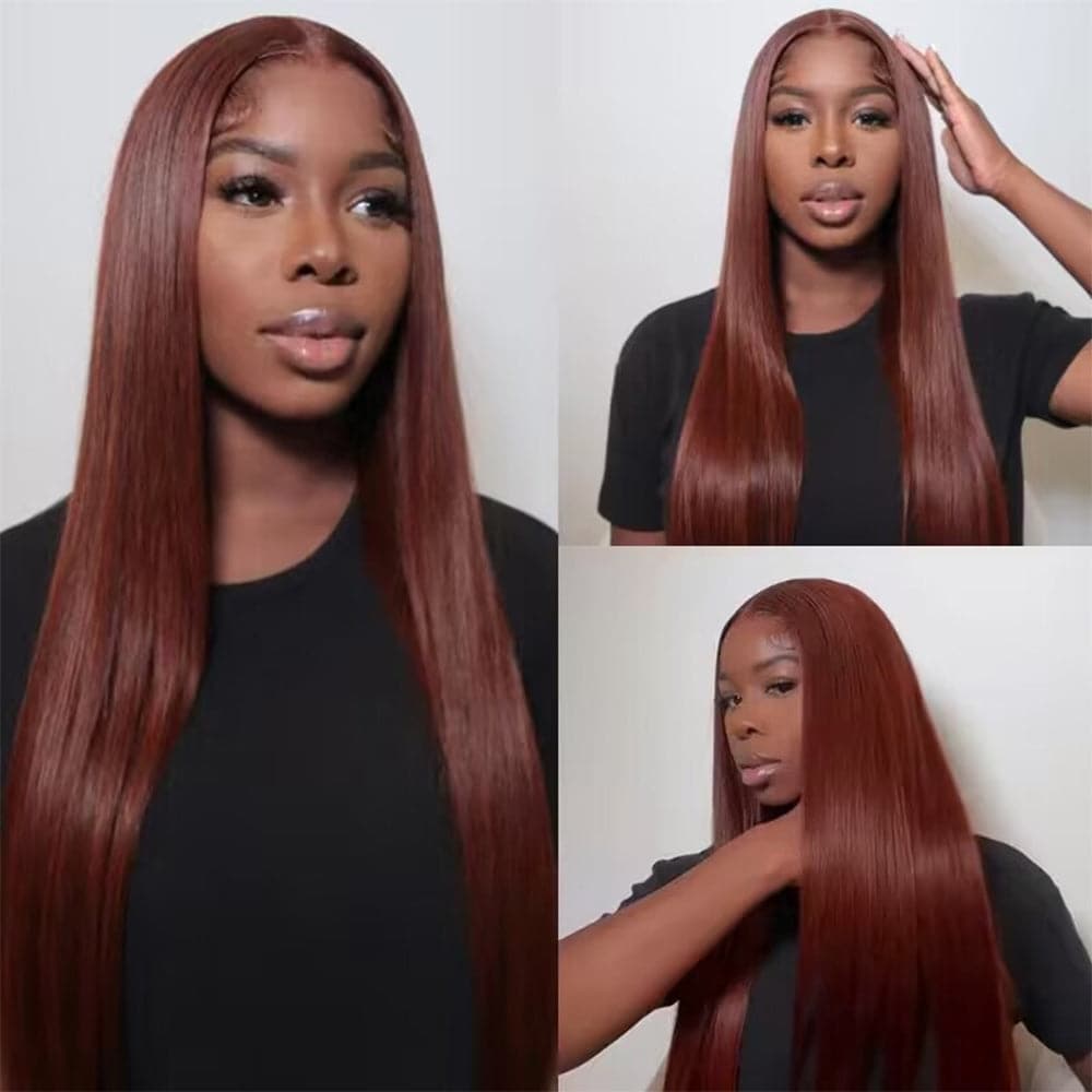 Sterly Reddish Brown Straight Human Hair Wigs 13x4/13x6 Lace Frontal Red Brown Wig