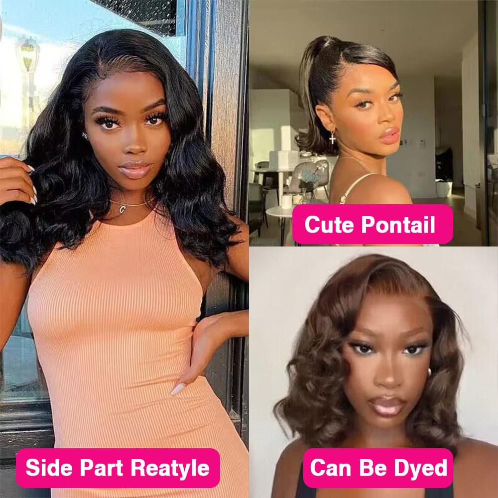 Sterly 13x6 Body Wave Bob Wig Transparent Lace Colored Bob Wig Short 180% Density