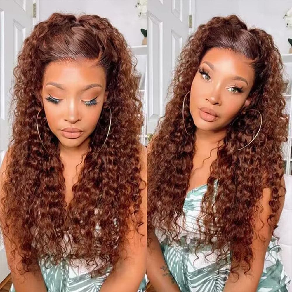 Sterly Glueless 13x6 Water Wave Wig Auburn Reddish Brown Human Hair Wig