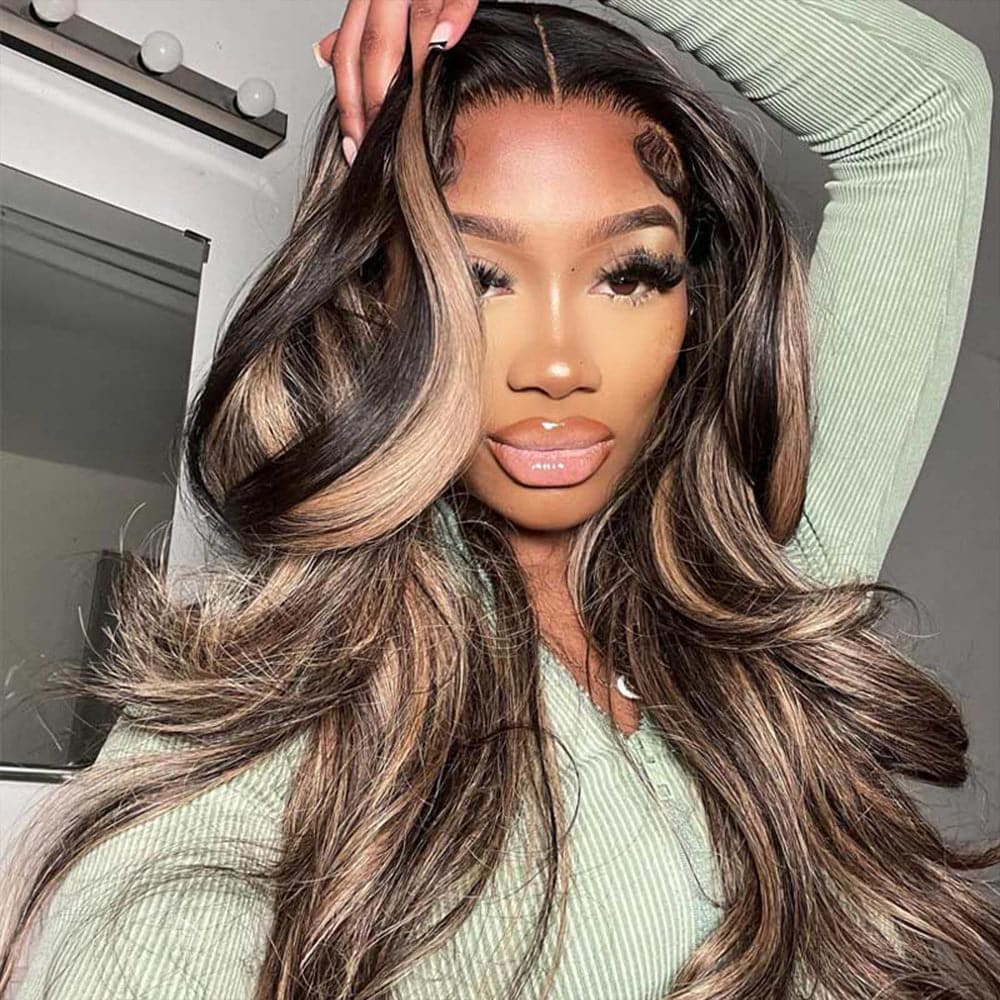 Sterly Balayage Highlight Wig Transparent Lace Frontal Wigs Honey Blonde Brown Wigs