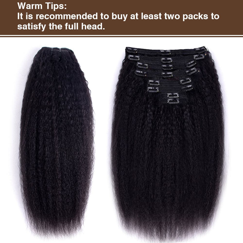 Sterly Clip-in Hair Kinky Straight Human Hair Extensions 8pcs Per Set with 18Clips