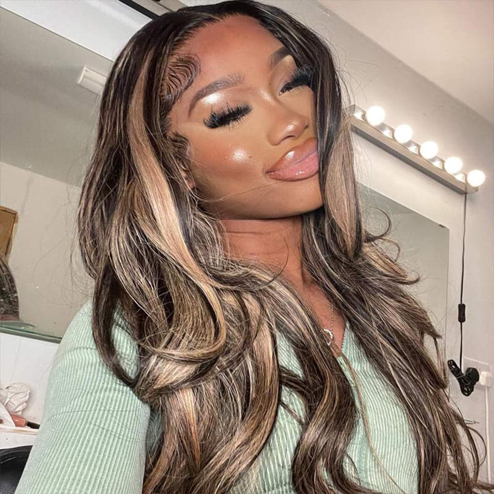 Sterly Balayage Highlight Wig Transparent Lace Frontal Wigs Honey Blonde Brown Wigs