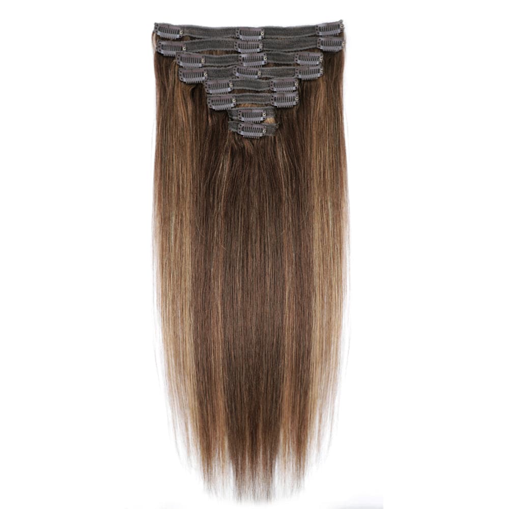 Sterly #4/30/#4 Caramel Blonde Balayage Straight Clip-in Human Hair 8 Pices With 18 Clips 120g