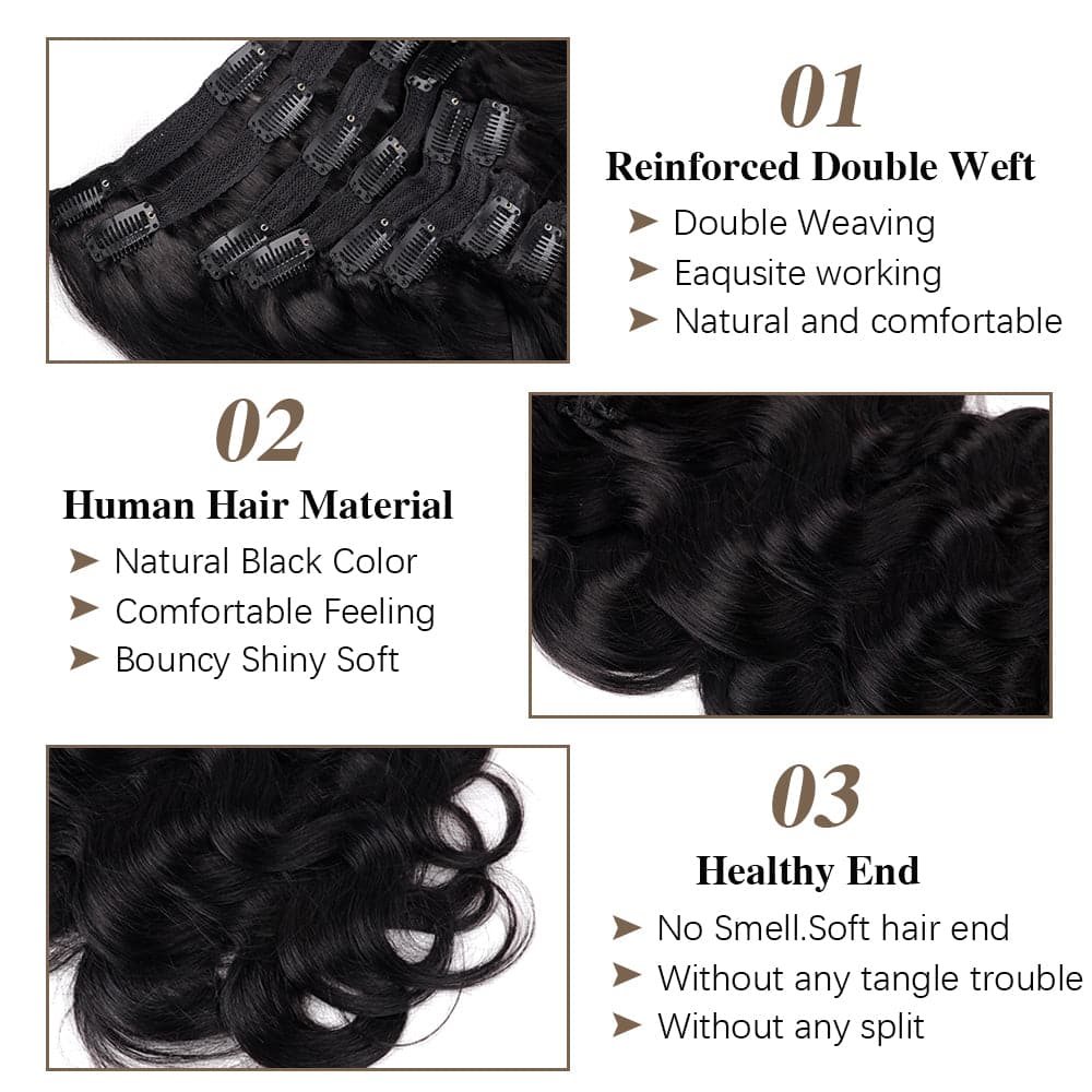 Sterly Body Wave Clip-Ins Hair Extensions Clip In Human Hair Extension 8 Pieces/Set