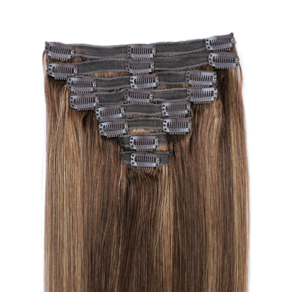 Sterly #4/30/#4 Caramel Blonde Balayage Straight Clip-in Human Hair 8 Pices With 18 Clips 120g