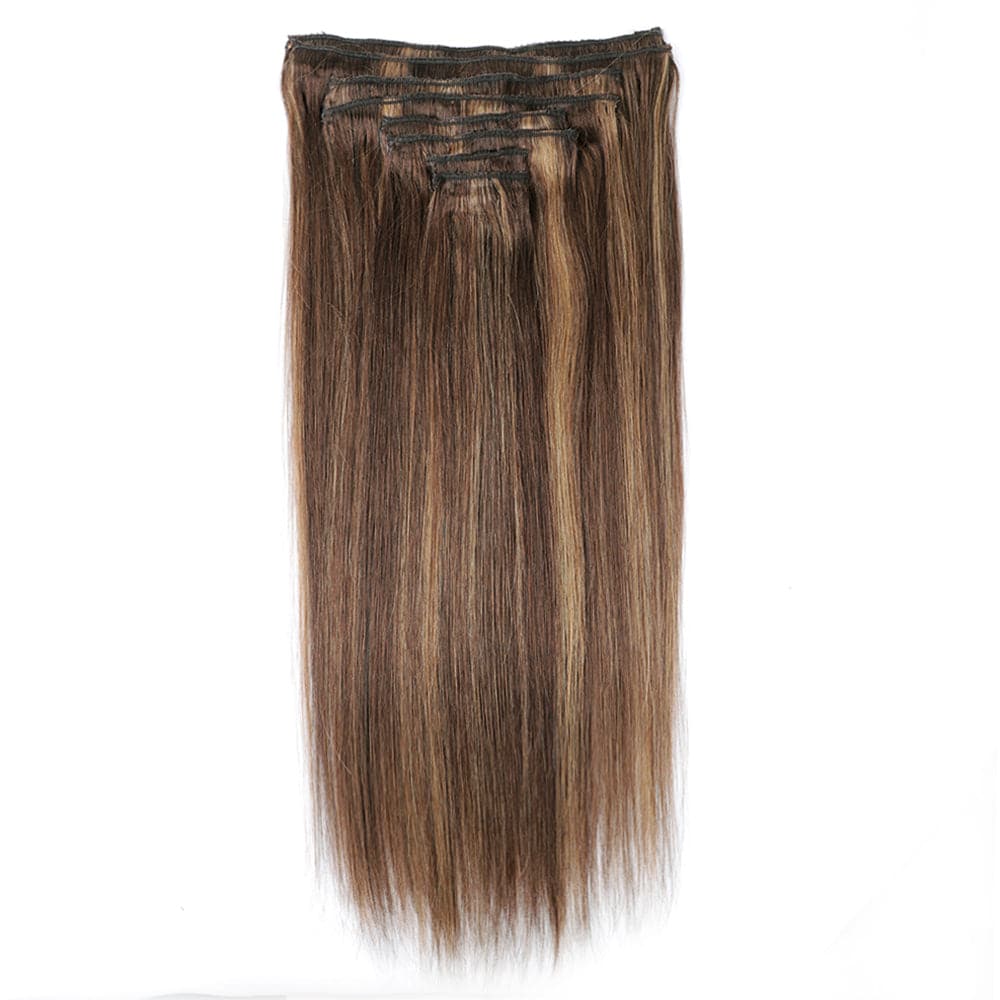 Sterly #4/30/#4 Caramel Blonde Balayage Straight Clip-in Human Hair 8 Pices With 18 Clips 120g