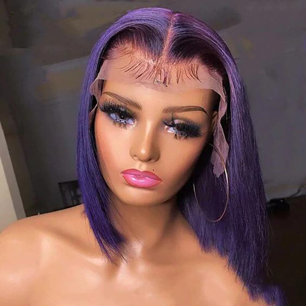 Sterly Dark Purple Bob Wig Colored Straight 4x4 13x4 Human Hair Wigs