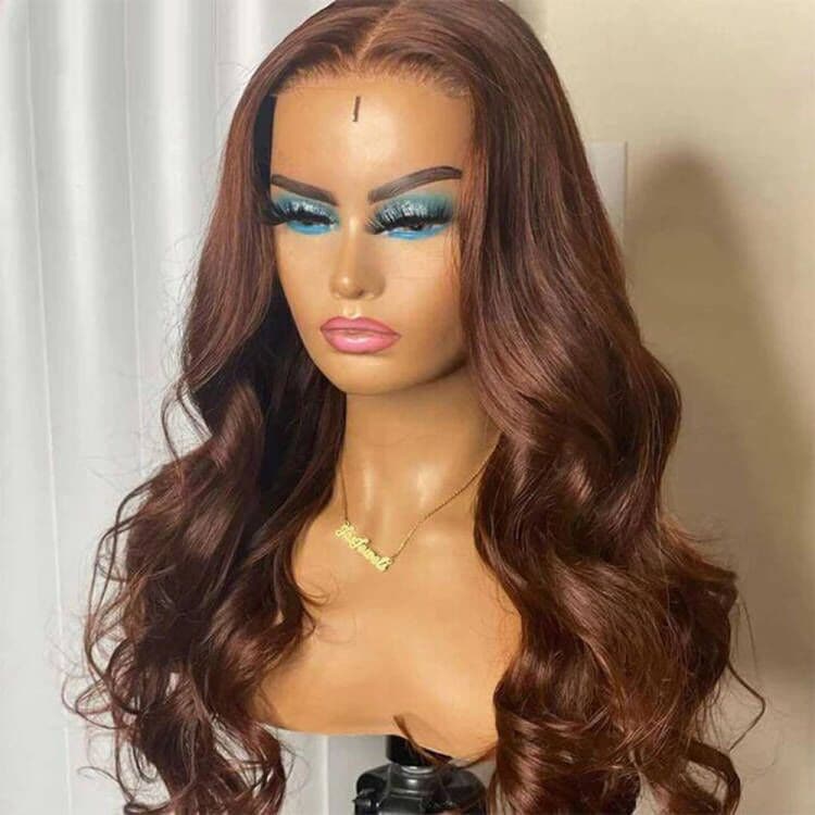 #4 Chocolate Brown Hair Wig Sterly Brown Glueless Body Wave Lace Front Wigs Human Hair