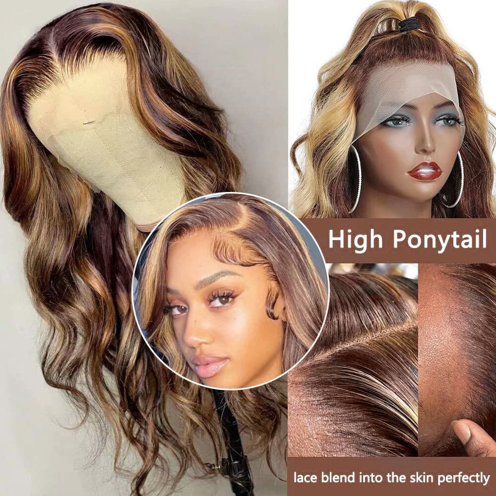 Glueless 13x6 P4/27 Highlight Wig Body Wave HD Lace Front Human Hair Wig Sterly Hair