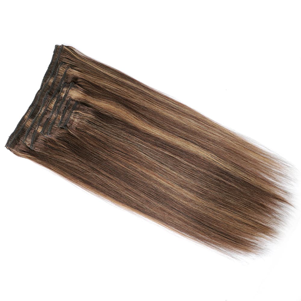 Sterly #4/30/#4 Caramel Blonde Balayage Straight Clip-in Human Hair 8 Pices With 18 Clips 120g