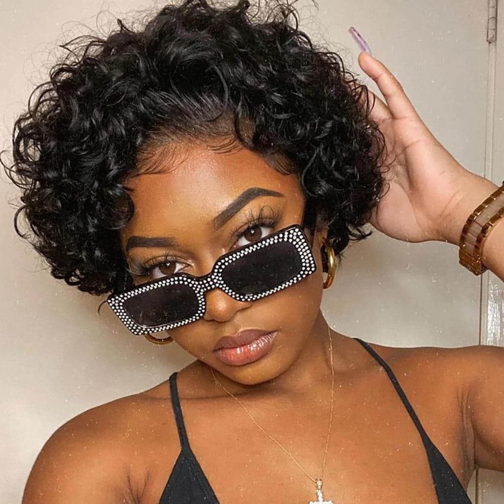 Sterly Short Pixie Cut Glueless Curly Wig Lace Front Human Hair Wigs