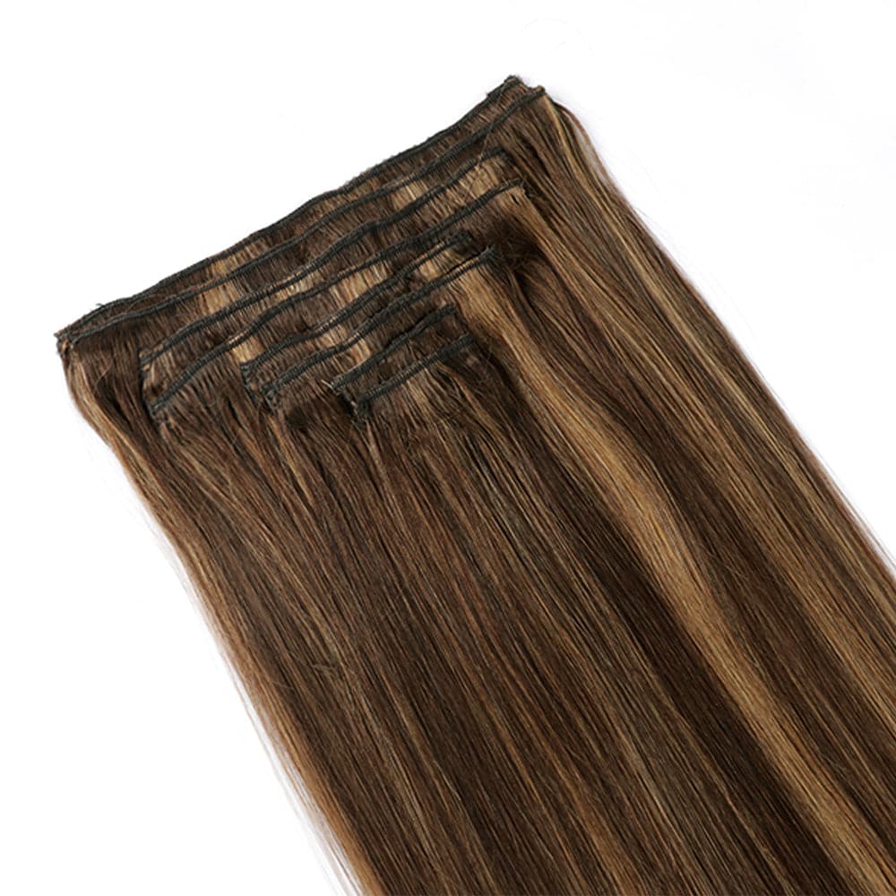 Sterly #4/30/#4 Caramel Blonde Balayage Straight Clip-in Human Hair 8 Pices With 18 Clips 120g