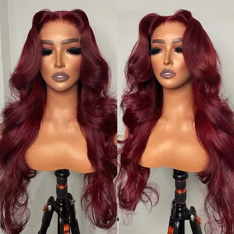 Sterly Affordable #99J Body Wave Wig Burgundy Lace Frontal Human Hair Wig