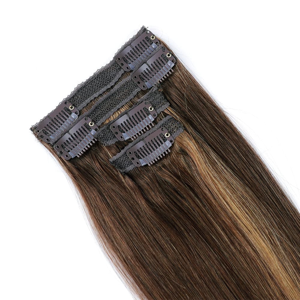 Sterly #4/30/#4 Caramel Blonde Balayage Straight Clip-in Human Hair 8 Pices With 18 Clips 120g