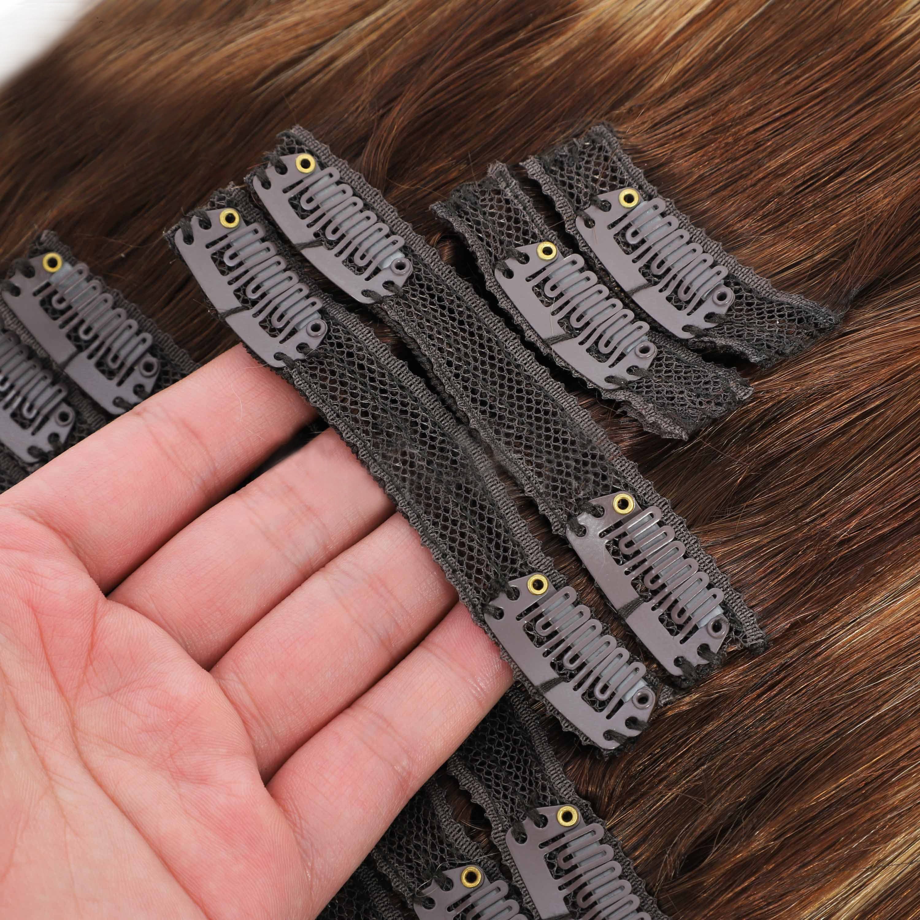 Sterly #4/30/#4 Caramel Blonde Balayage Straight Clip-in Human Hair 8 Pices With 18 Clips 120g