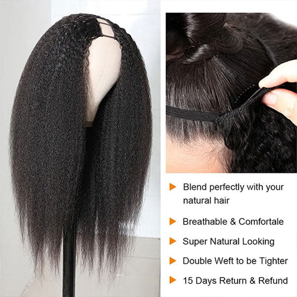 12-32inch Glueless U Part Kinky Straight Hair Wigs