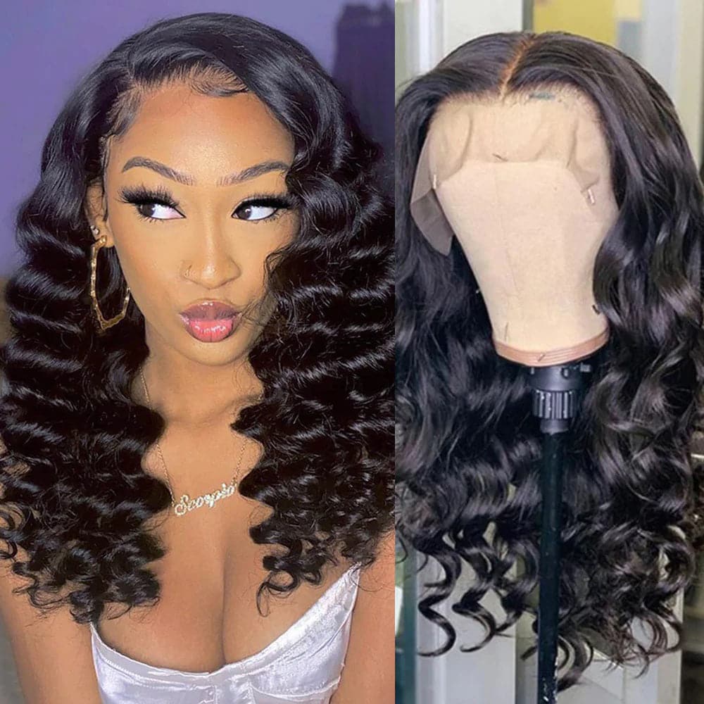 Perruques de cheveux humains Sterly Loose Wave 4×4 avec fermeture transparente HD pour femmes