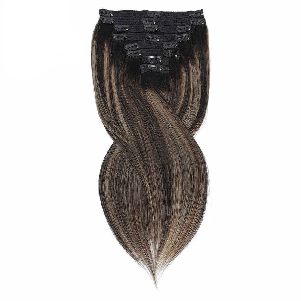 Sterly #1B/27/1B Dark Balayage Straight Clip-in Human Hair 8 Pices With 18 Clips 120g