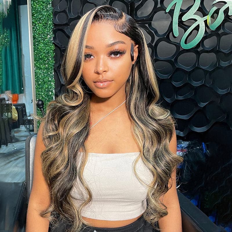 Sterly Balayage Highlight Wig Transparent Lace Frontal Wigs Honey Blonde Brown Wigs