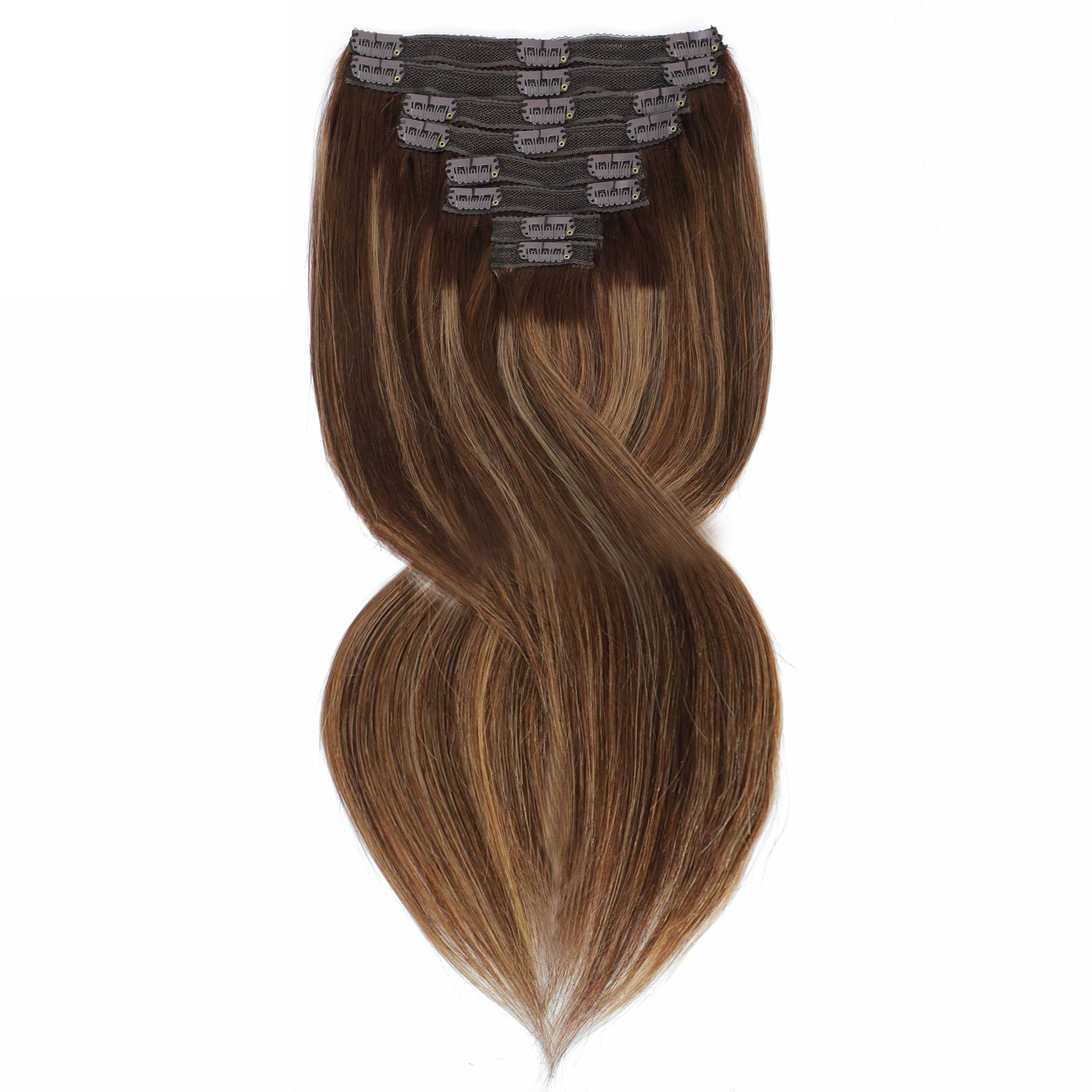Sterly #4/30/#4 Caramel Blonde Balayage Straight Clip-in Human Hair 8 Pices With 18 Clips 120g