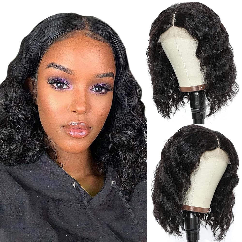 Perruque Lace Front Wig Sterly HD Transparente 13x4 Courte Ondulée Profonde Bob Pour Femmes Noires