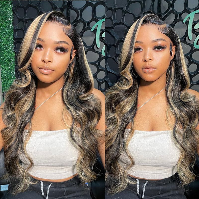 Sterly Balayage Highlight Wig Transparent Lace Frontal Wigs Honey Blonde Brown Wigs