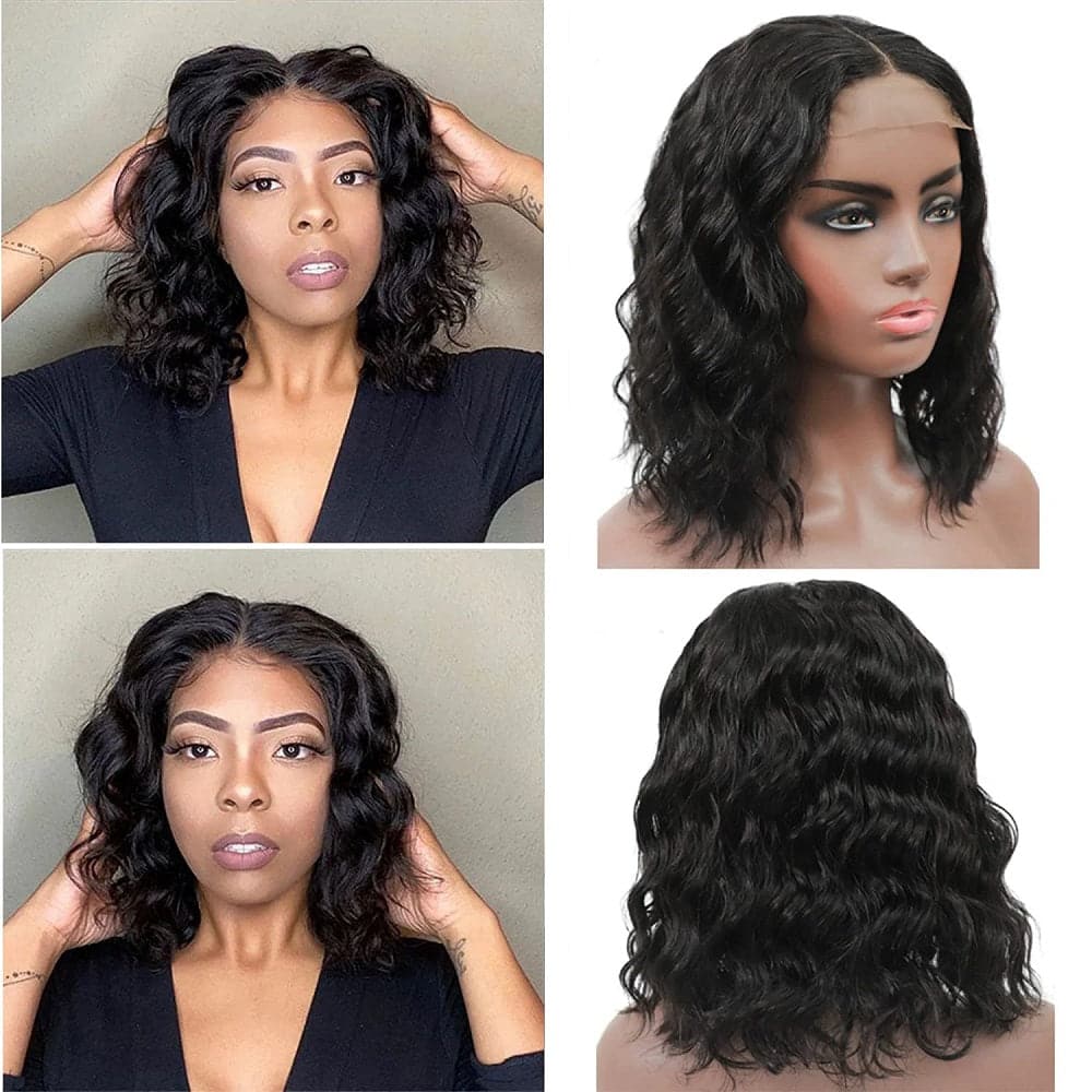 Perruque Lace Front Wig Sterly HD Transparente 13x4 Courte Ondulée Profonde Bob Pour Femmes Noires