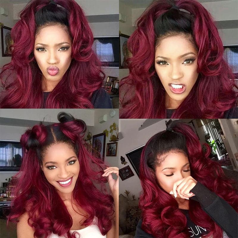T1B/99J Ombre Colored Hair Wig Sterly Glueless Body Wave Lace Front Wigs Human Hair
