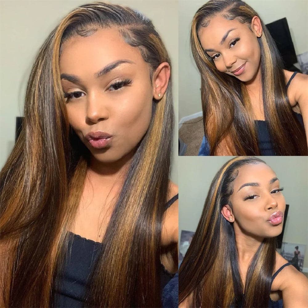 Sterly #FB30 Balayage Colored Highlight Wig Transparent Lace Straight Frontal Wigs