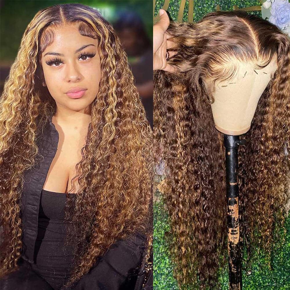 Sterly 13x6 HD Transparent Lace Front Closure Colored Human Hair Wigs Highlight Curly Frontal Wigs