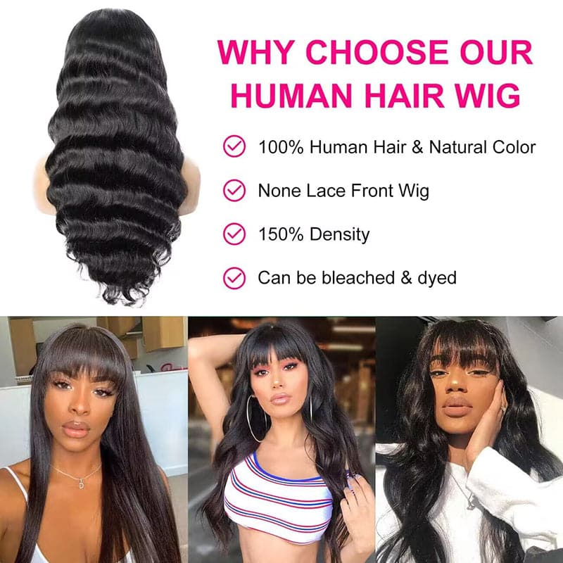 22-32inch Glueless Human Hair Wigs With Bangs No Code Needed!