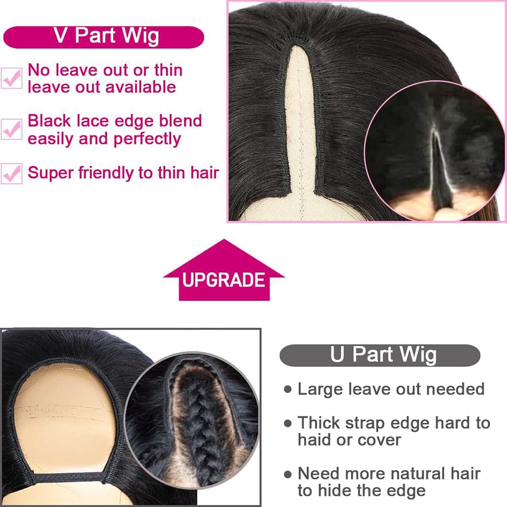 Perruque Bob V Part Sterly Straight Ombre sans Leave Out #FB30 Highlight Upgrade Perruque fine U Part sans colle