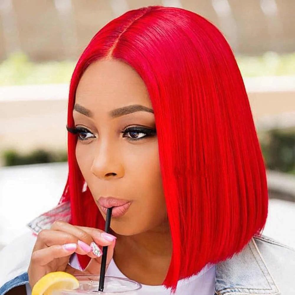 Sterly Red Wig Straight 13x4 Lace Frontal Colored Short Bob Human Hair Wigs