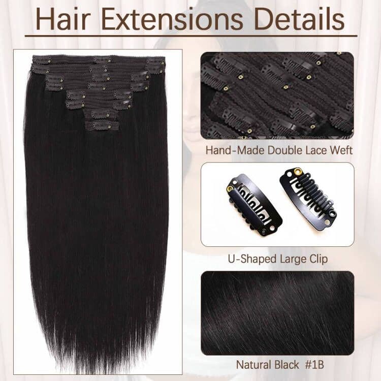 Sterly Straight Clip in Hair Extensions Human Hair 8pcs Per Set with 18Clips