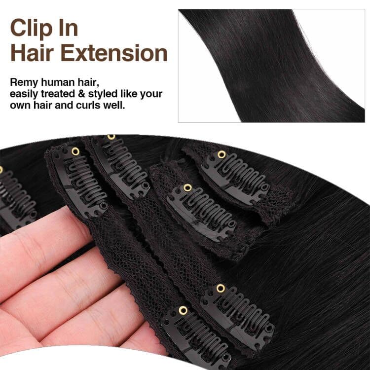 Sterly Straight Clip in Hair Extensions Human Hair 8pcs Per Set with 18Clips