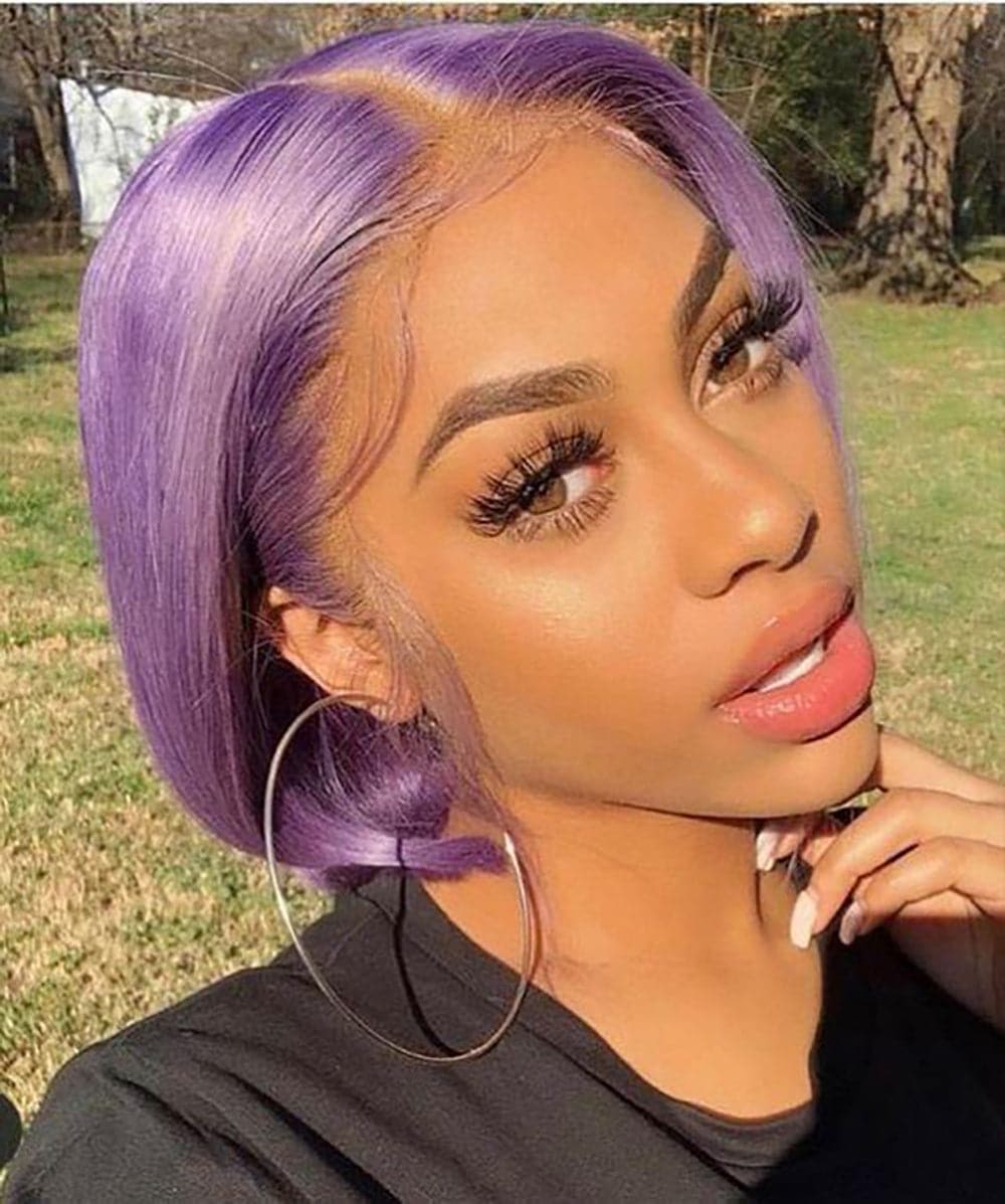 Sterly Light Purple Lavender Bob Wig Colored Straight 4x4 13x4 Human Hair Wigs