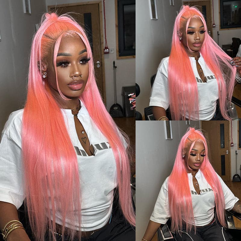Sterly Sakura Pink Transparent Lace Front Wigs Long Straight Human Hair For Women