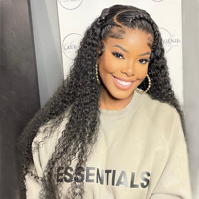 Perruques de cheveux humains bouclés sans colle, 4×4, fermeture en dentelle transparente HD