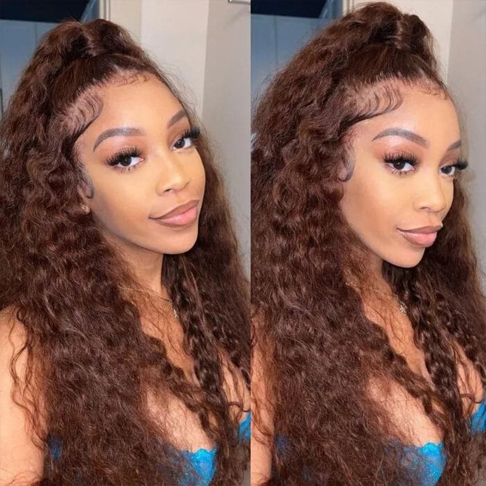 Sterly Glueless 13x6 Water Wave Wig Auburn Reddish Brown Human Hair Wig