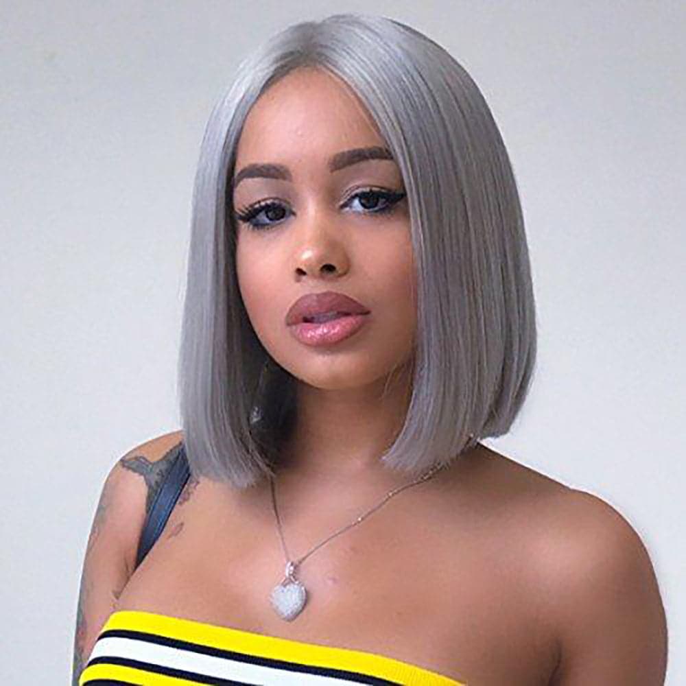 Sterly Silver Grey Bob Lace Front Wig Colored Short Human Hair Wigs